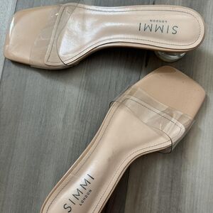 Simmi London Tan and Cream Clear Square Toe Kitten Heel Sandals